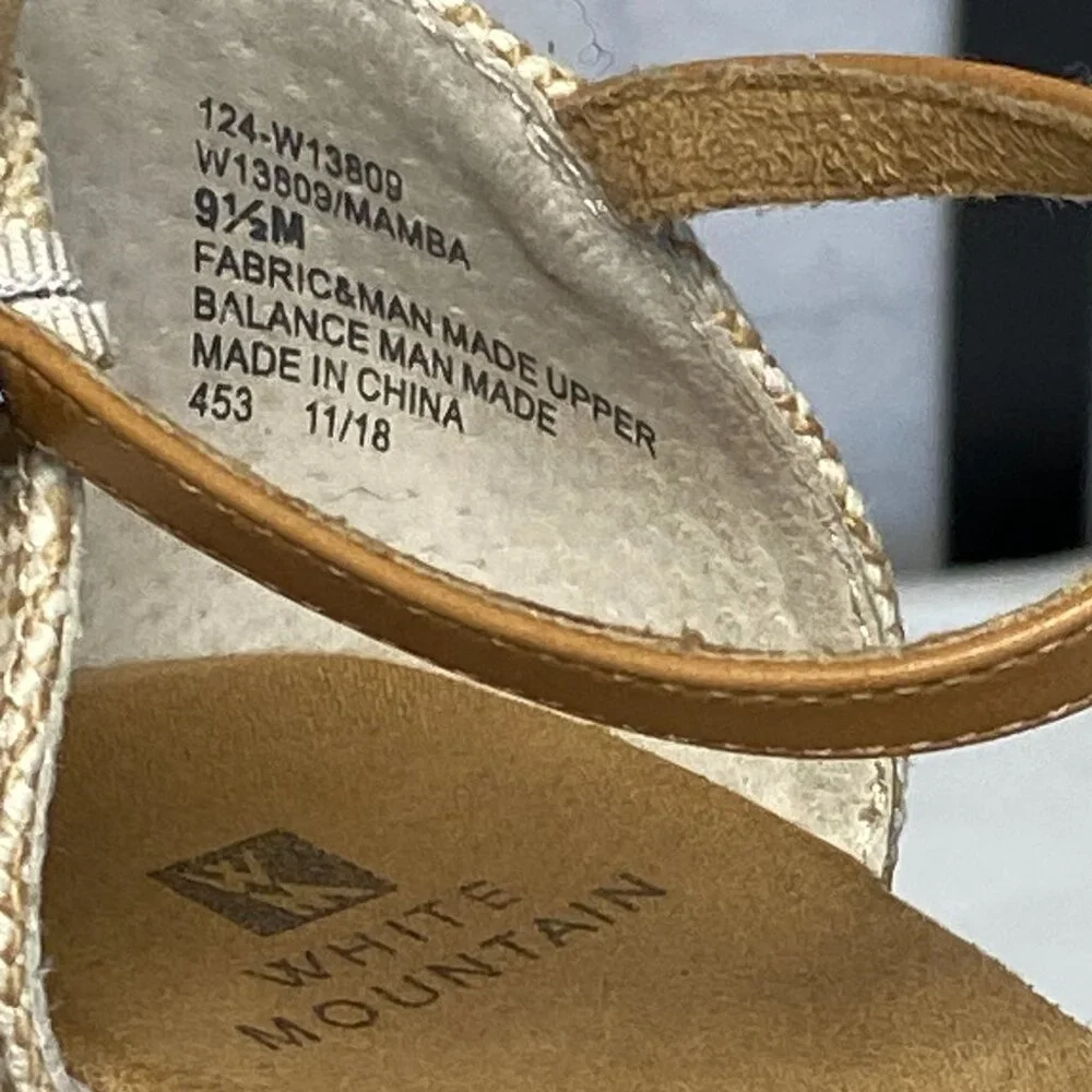 White Mountain Mamba Espadrilles Neutral Rope Wedge Heels Ankle Strap 9.5 NIB